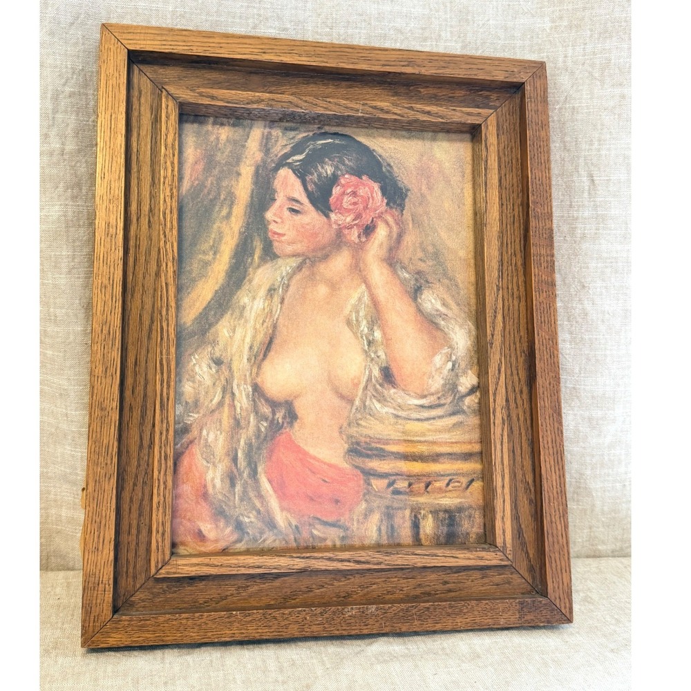 Vintage Renoir Style Nude Woman with Rose Framed Print Impressionist Art 16x13